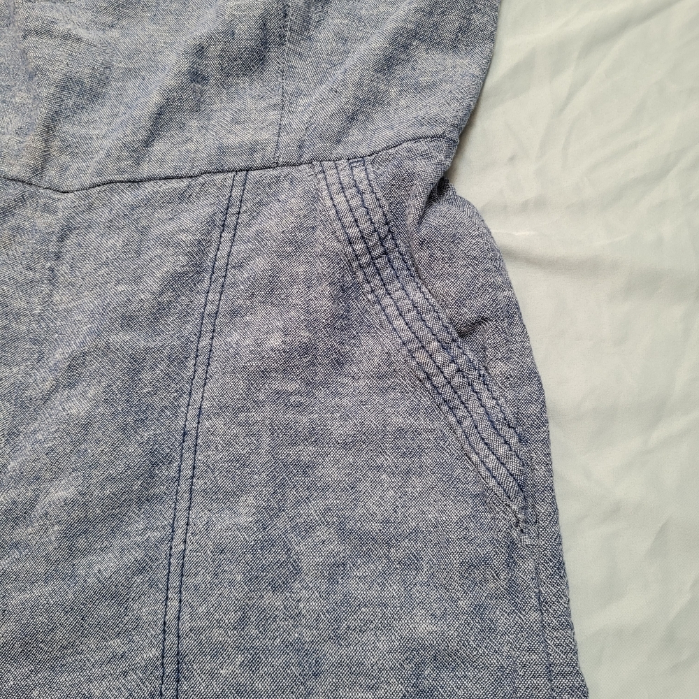 Old Navy Overalls Linen Rayon Blue Sleeveless Pockets Wide-Leg Jumpsuit Smocking - Picture 3 of 15